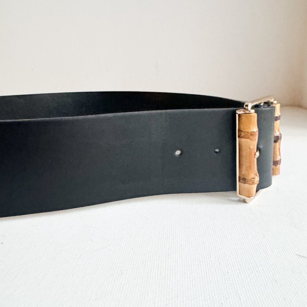 Sisley Bamboo Buckle Black Wide Belt 30-34" - Picture 5 of 6